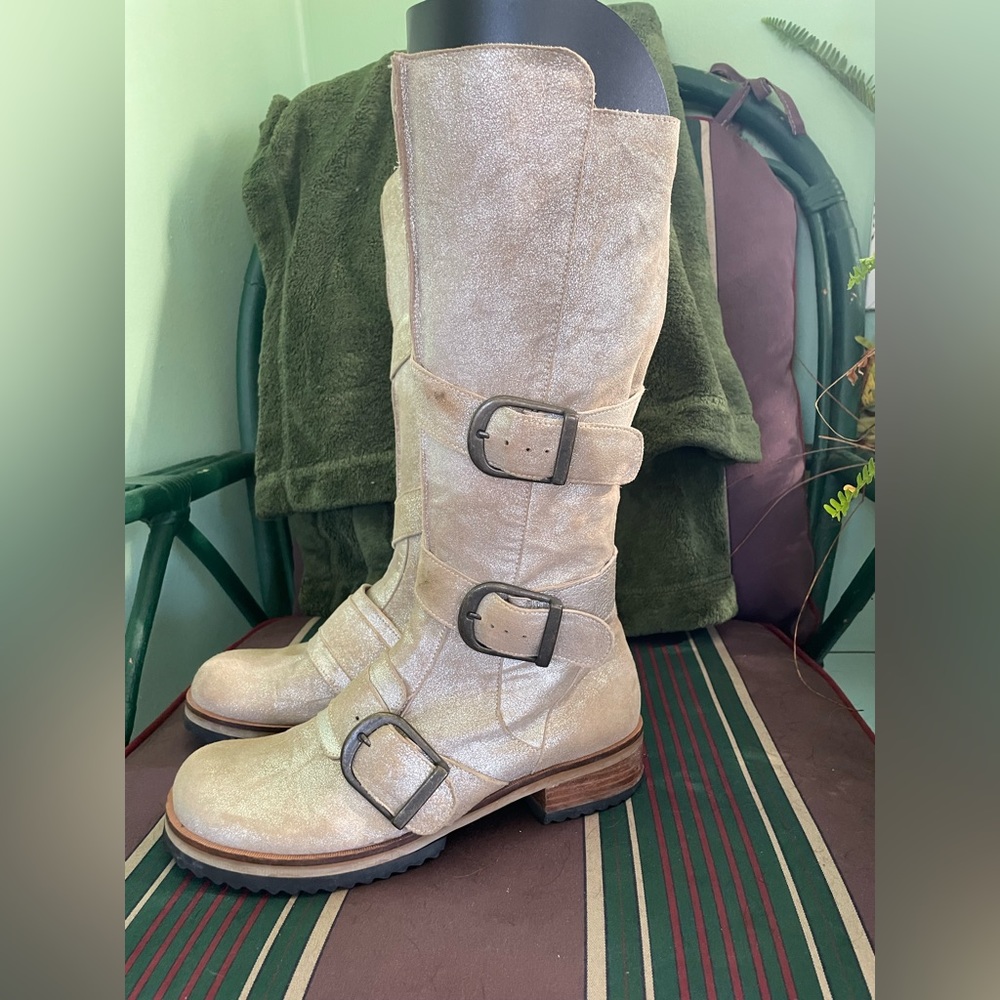 Gold strappy boots